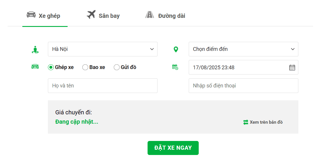 Xe ghép Hà Nội Nam Định- 100% xe điện VinFast 3